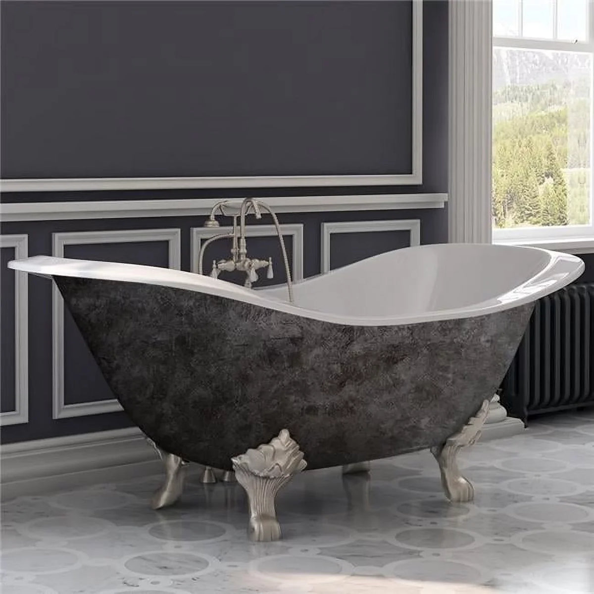Lions Deck Scorched in. Plumbing Brushed Paw Faucet Nickel Holes 71 Mount Slipper 7 in. Feet, Iron Cast Tub, Double Cambridge Platinum
