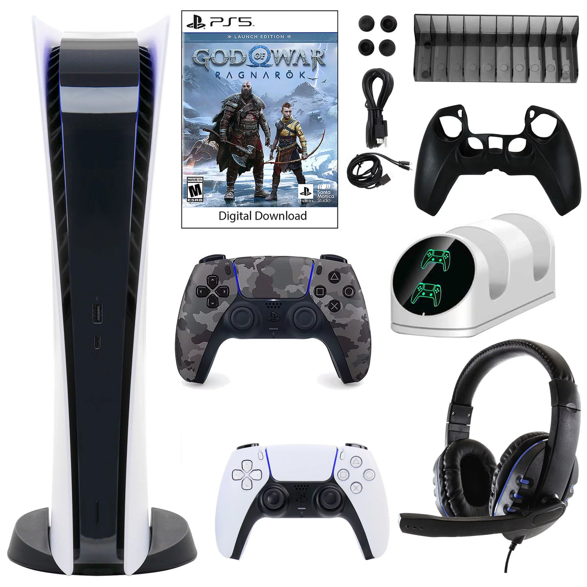 Controller Accessories 5 Extra Console with Camo PlayStation Kit and Dualsense Gray Digital GOW