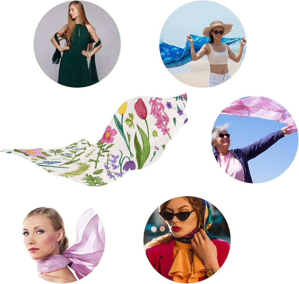 Flowers Meadow and Scarf Women Lightweight Scarves Shawl Silk Long Hyjoy Herbs Wrap for Neck Girls