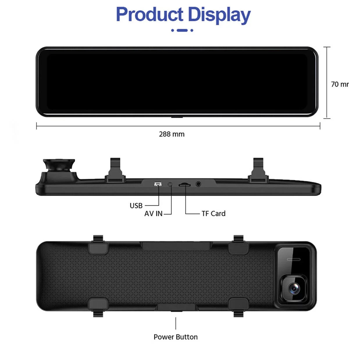 Screen Front 170° Waterproof Parking Rear Dash View Cam Full Car Camera Touch Night Camera Backup HD Vision, and Monitor Large Starlight Backup 12" Angle, Camera 4K Wide Mirror