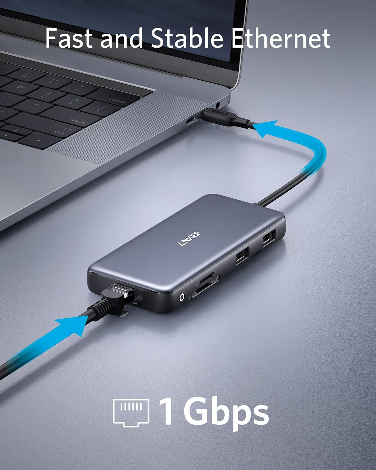 Power HDMI,Ethernet Hub 8-in-1 Adapter with C Anker Reader 100W 60Hz Delivery,4K Port,SD Card USB