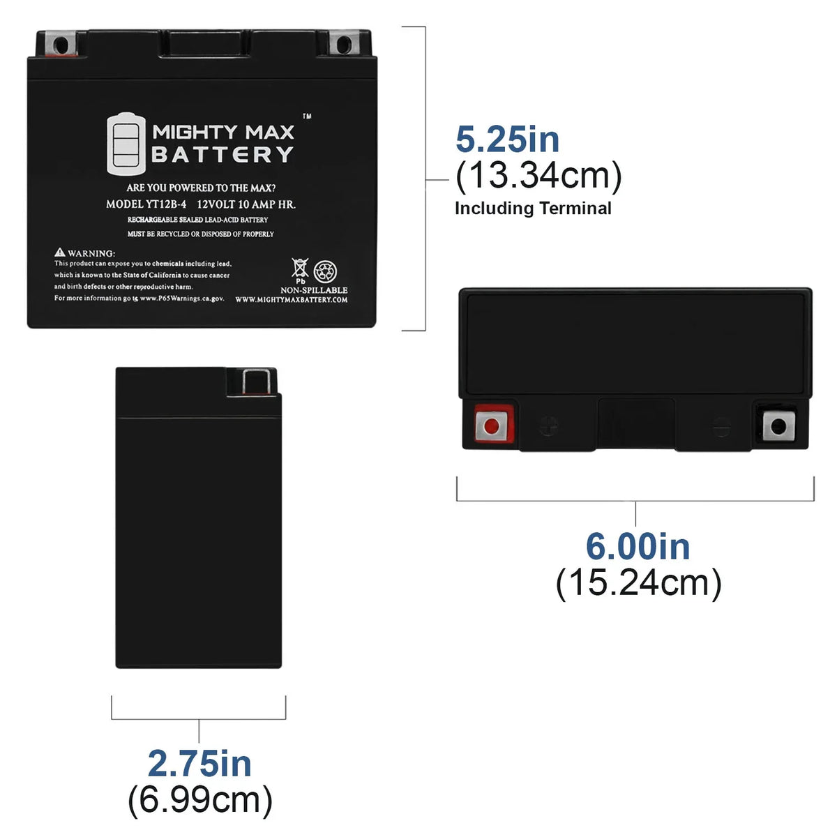 Odyssey SLA 12V PC545 Replacement YT12B-4 Battery 10Ah for