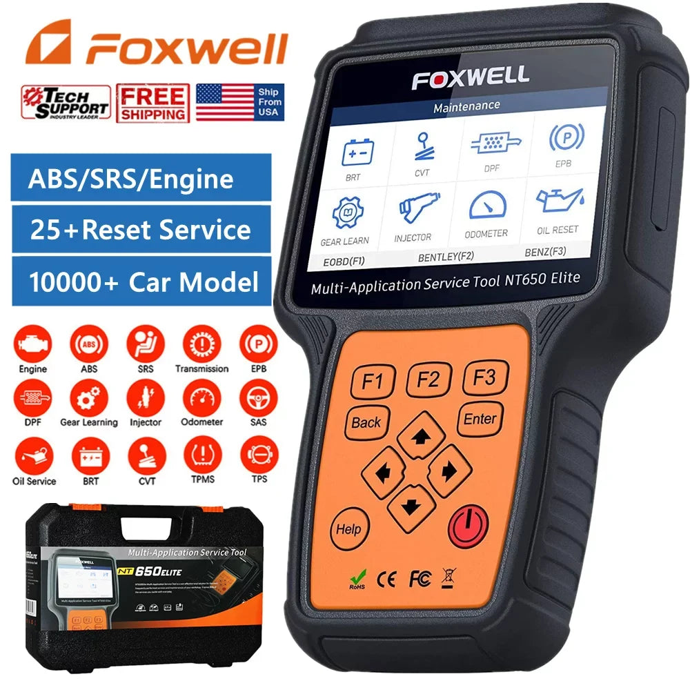 with Code TPMS DPF Air NT650 EPS Reset Light FOXWELL Oil II Car ABS OBD2 Battery Scanner Registeration TPS Automotive Reader EPB OBD Bag Elite SAS