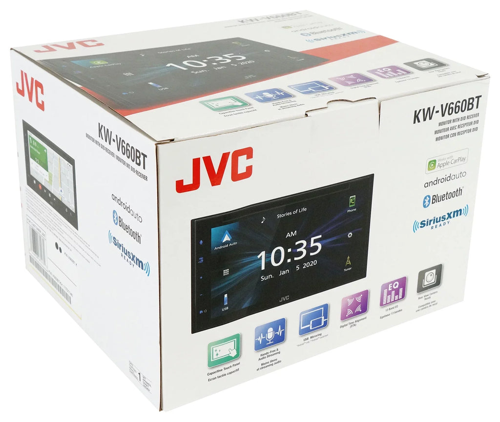 Monitor Carplay/Bluetooth/Android Car Cam JVC 6.8" Receiver+Backup KW-V660BT DVD