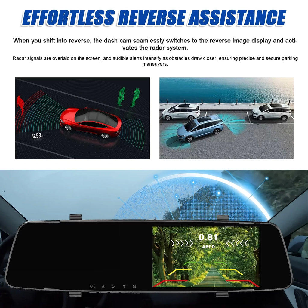 1080P Camera,Reco Dash Rear Support DVR Dual Rear 4.3 Dash Nebublu Apexeon Camera Camera Radars Cam Reverse Inch Screen Dash