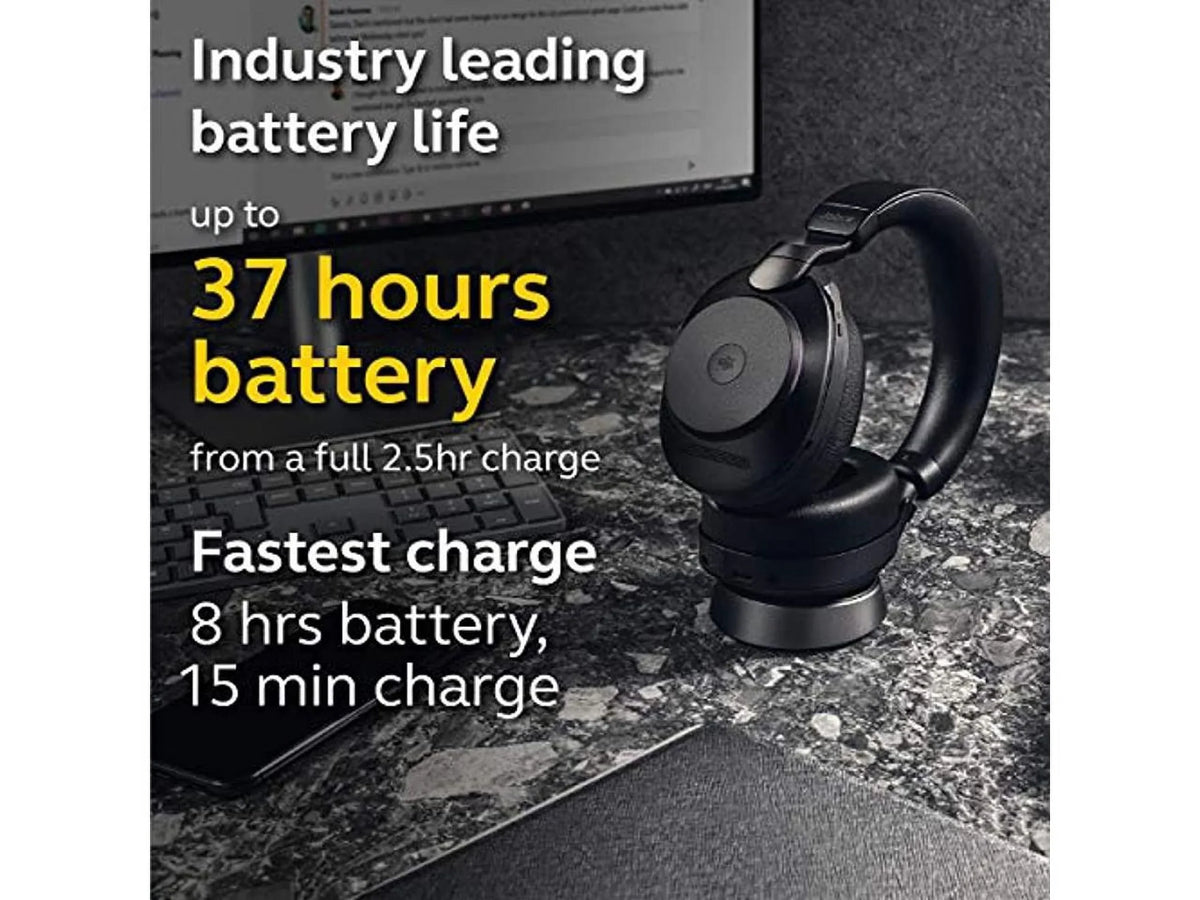 Battery Calls Wireless Life, Noise Bluetooth UC Advanced Cancelling Headphones Wireless Headphones 85 Music, Headset Hours for with Link380a, Stereo, and of Evolve2 37 Jabra Black -
