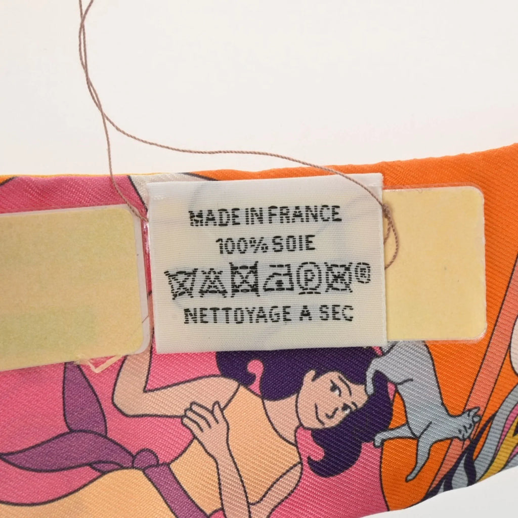 Silk Volants Muffler - (Like Scarf New) Orange/Rose/Mauve HERMES 100% Pre-Owned Women's Twilly Carres