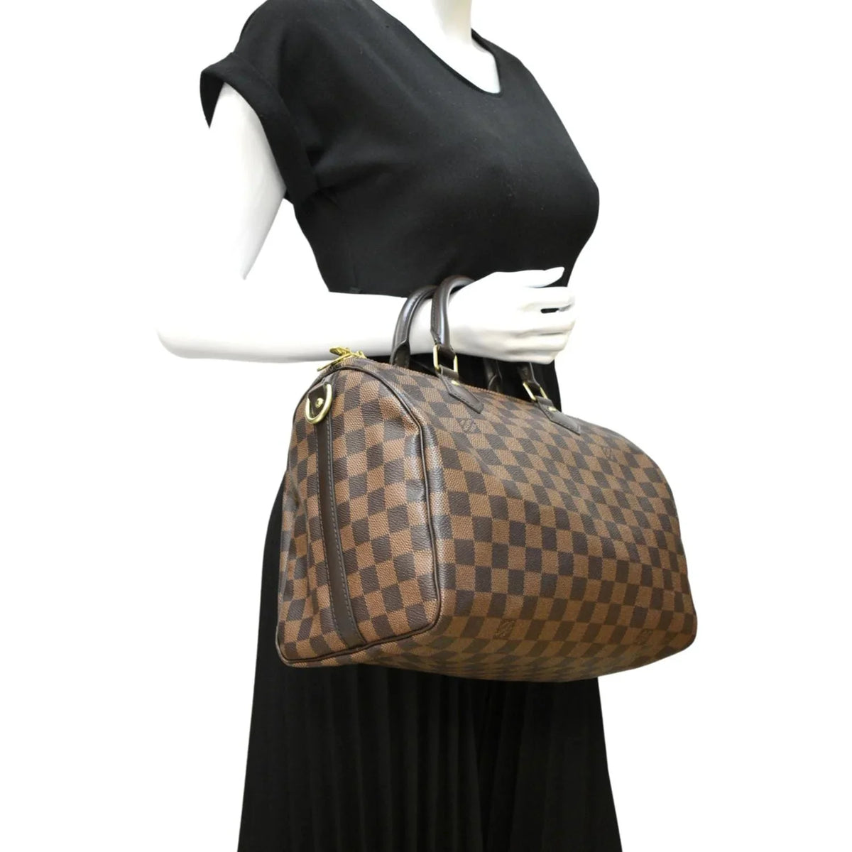 Damier Bag Ebene Speedy Shoulder 30 Bandouliere Brown Pre-owned
