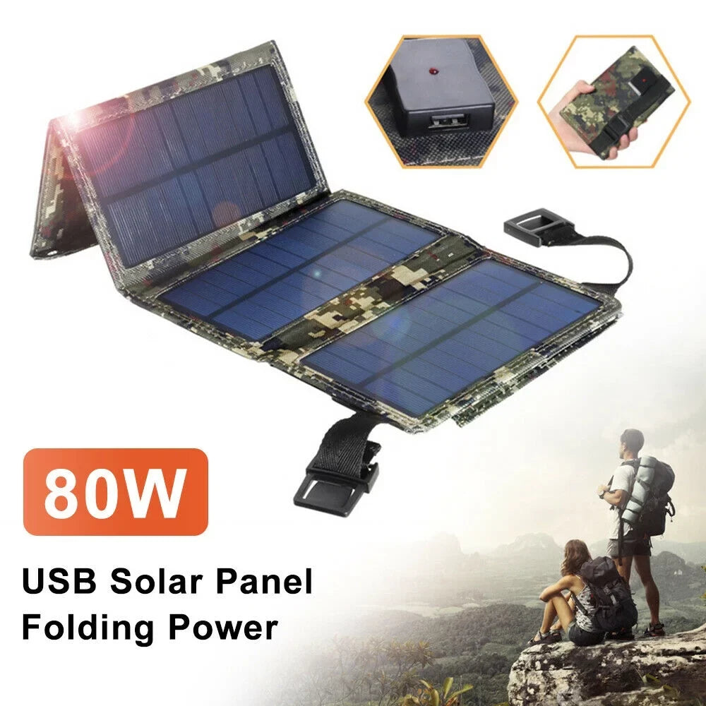 Panel JLLOM Charger Power Camping Folding exterior Bank USB Hiking 80W Phone Solar