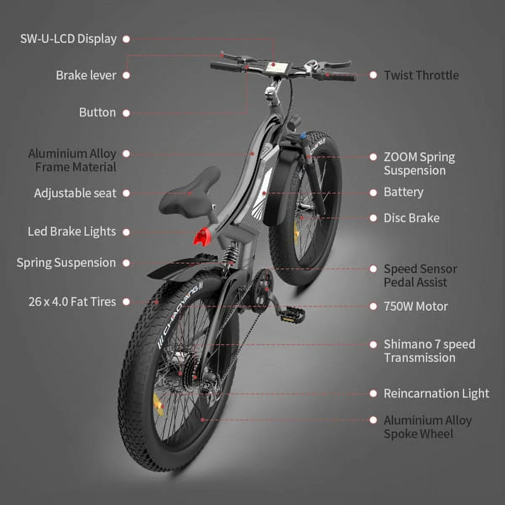 26 Bike In. Electric Fat Tire Electric Adults AOSTIRMOTOR Hot Bicycle Mountain