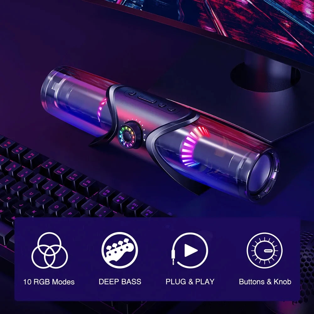 Speakers for Headphone Jack Desktop Speakers Bar Sound GS03 Computer Laptop Powered for 3.5mm Monitor with Speakers,Bluetooth SoundBar,Computer WolfLawS RGB Light,PC with Subwoofer,USB
