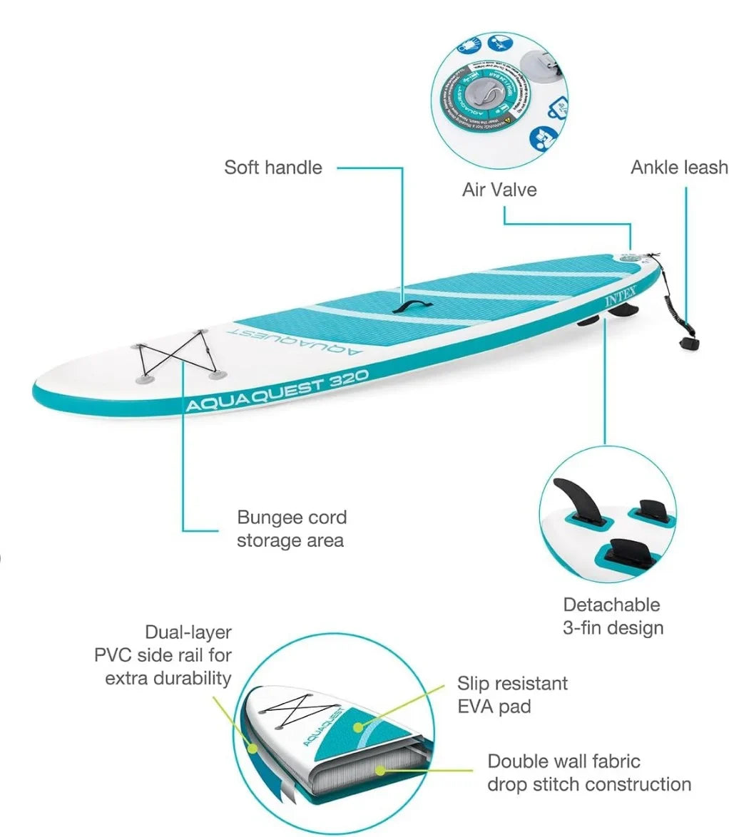 320 Inflatable Series Paddle Open - TEAL Box AquaQuest Board INTEX