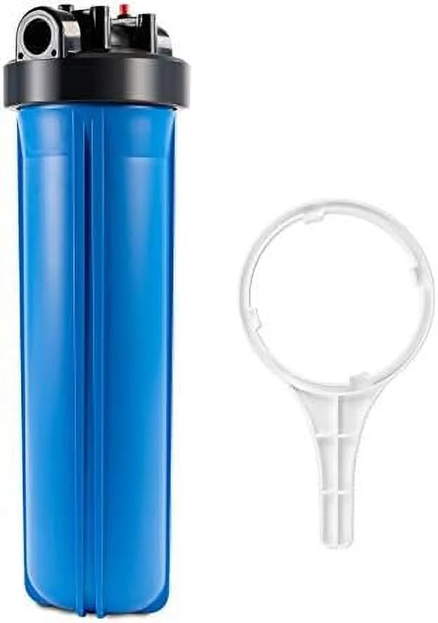 npt duty inlet 20”, universal filter housing whole liquid outlet, housing, wrench, 1-inch button heavy house pressure includes x dimension release 20-inch replacement standard 4.5”