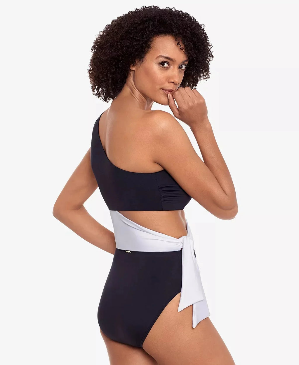 Lauren BLACK Cutout Ralph One-Piece Swimsuit, One-Shoulder 14 US