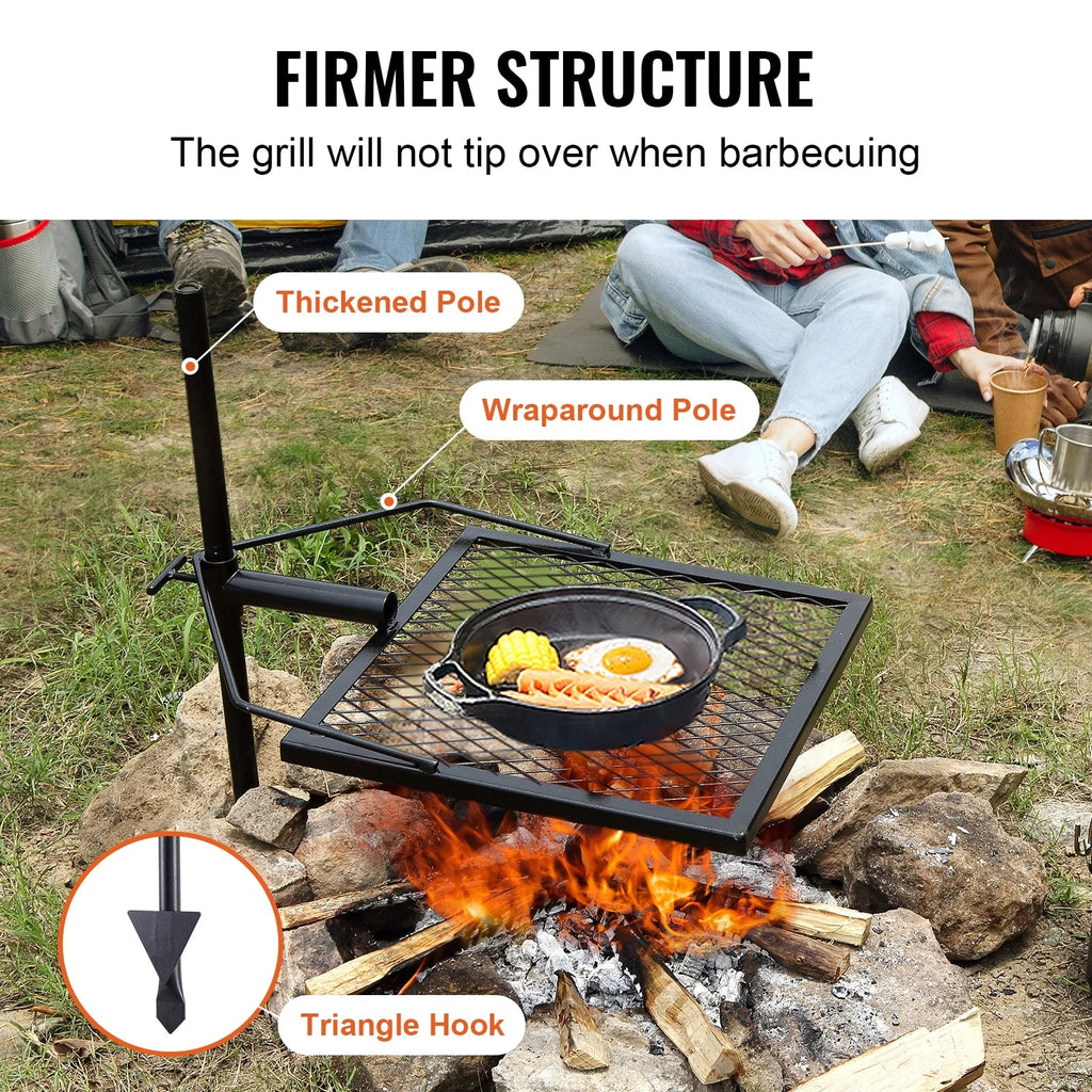 Duty Grate x Adjustable Grill Steel Cooking 16" Swivel BENTISM Open Campfire Heavy 16" Fire