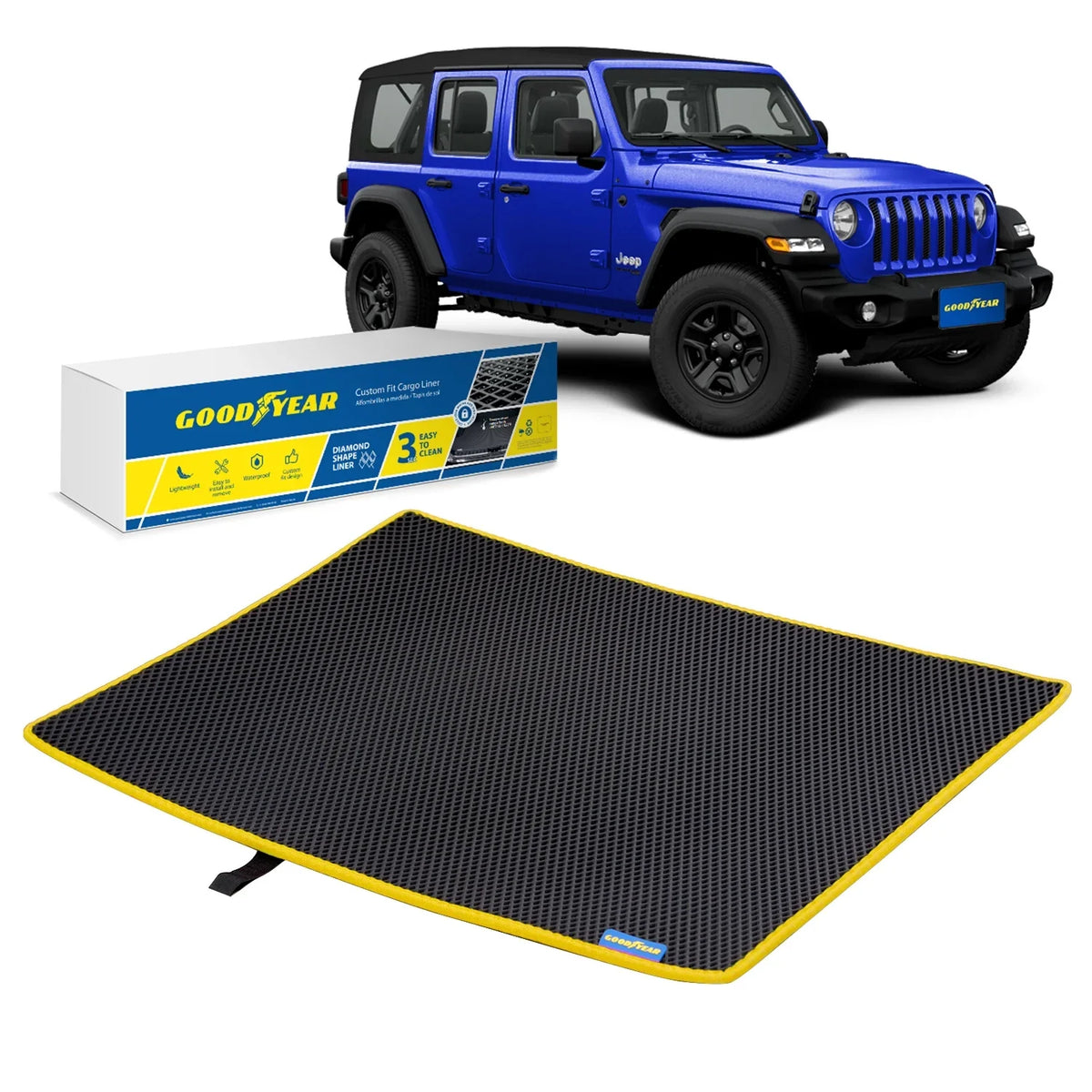 Mat Jeep Shape, Luggage Wrangler Cargo Trapping Cargo Fit with Custom Anti-Slip Technology Dimond for Trunk Liner, Heavy - Liner Waterproof, Duty GY004562 - Liquid 2019-2024 Liner & - Dirt Goodyear