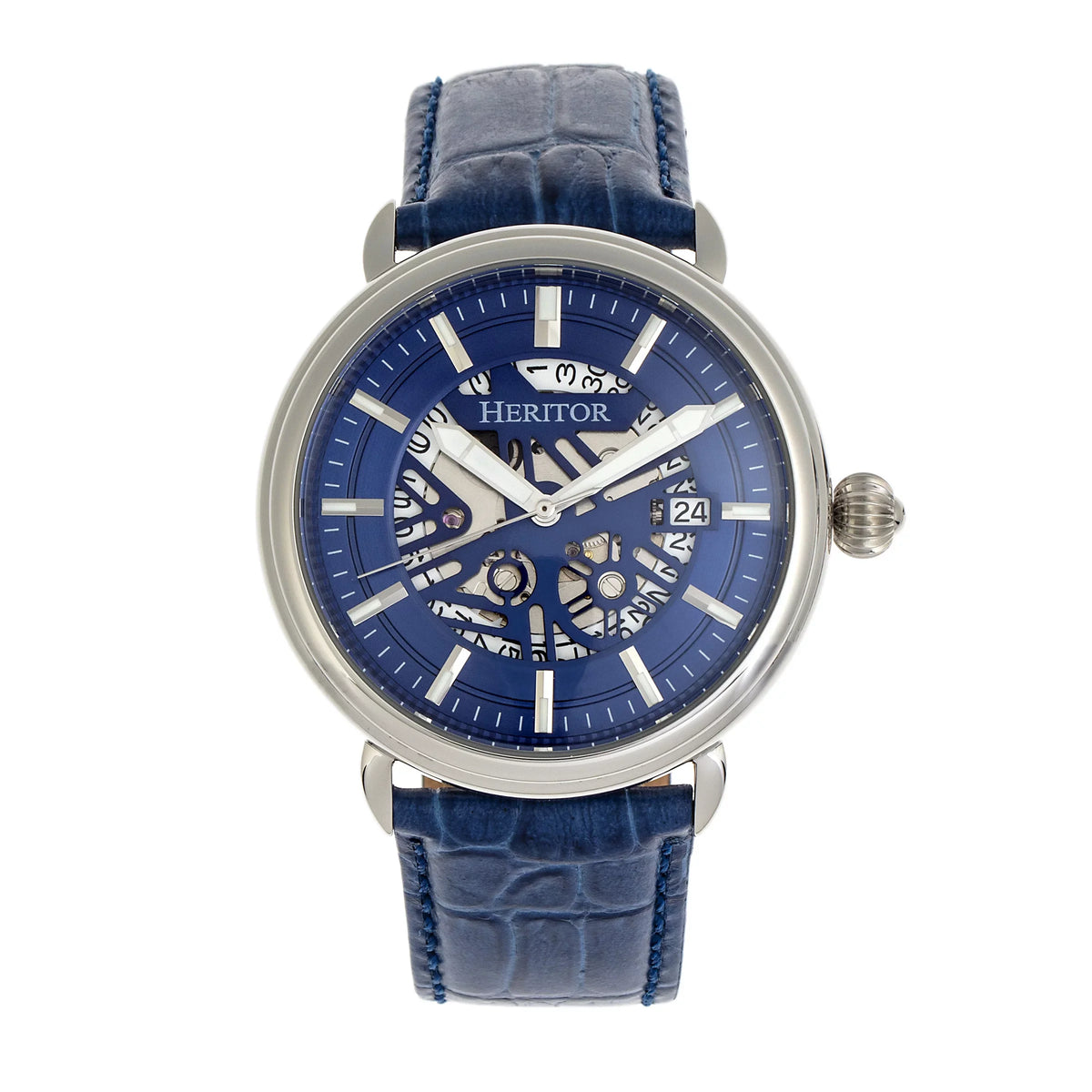 Heritor Watch - W/Date Leather-Band Mattias Silver Automatic