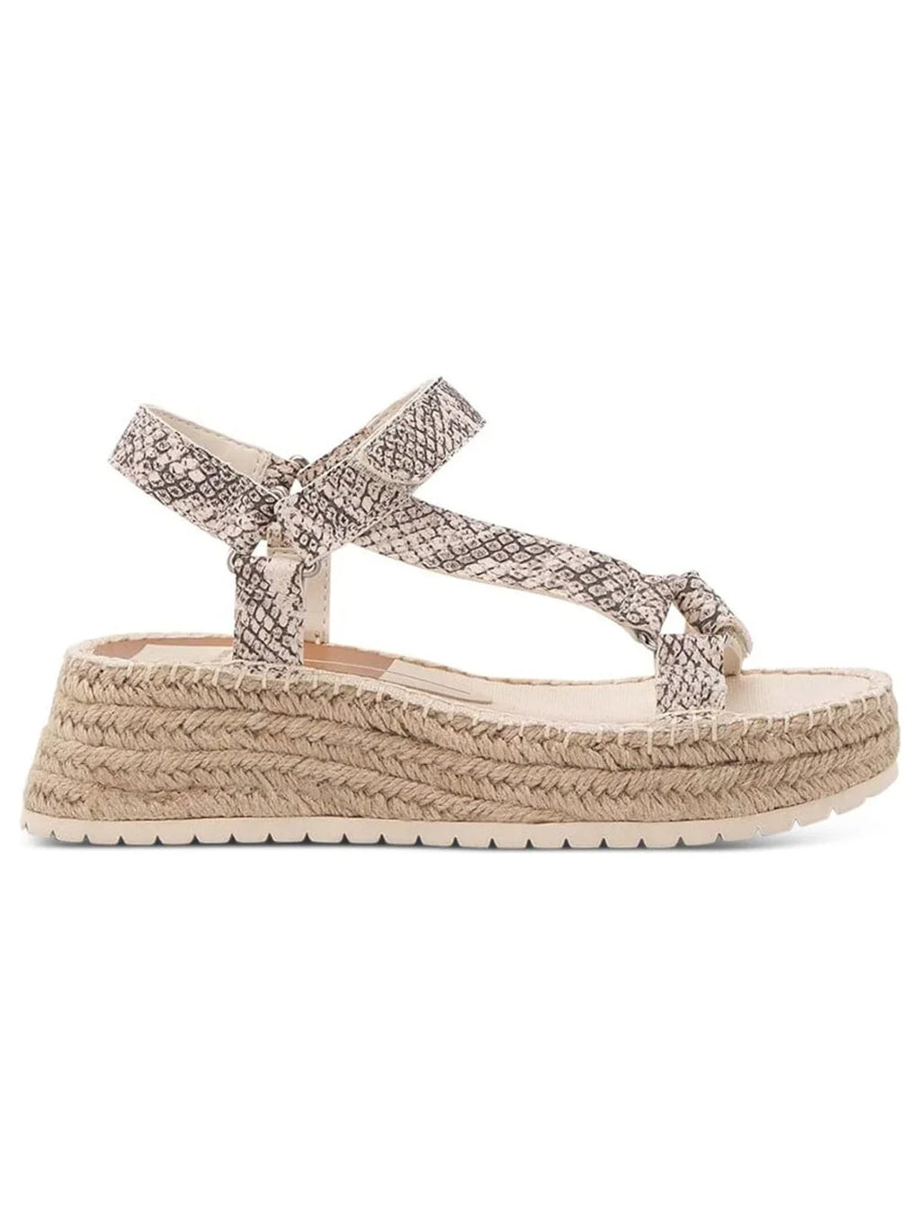Strap Espadrille Detailing Wedge Beige DOLCE Snakeskin 9.5 Womens 1" Platform Ankle Shoes Toe Leather VITA Round Mano Stitch