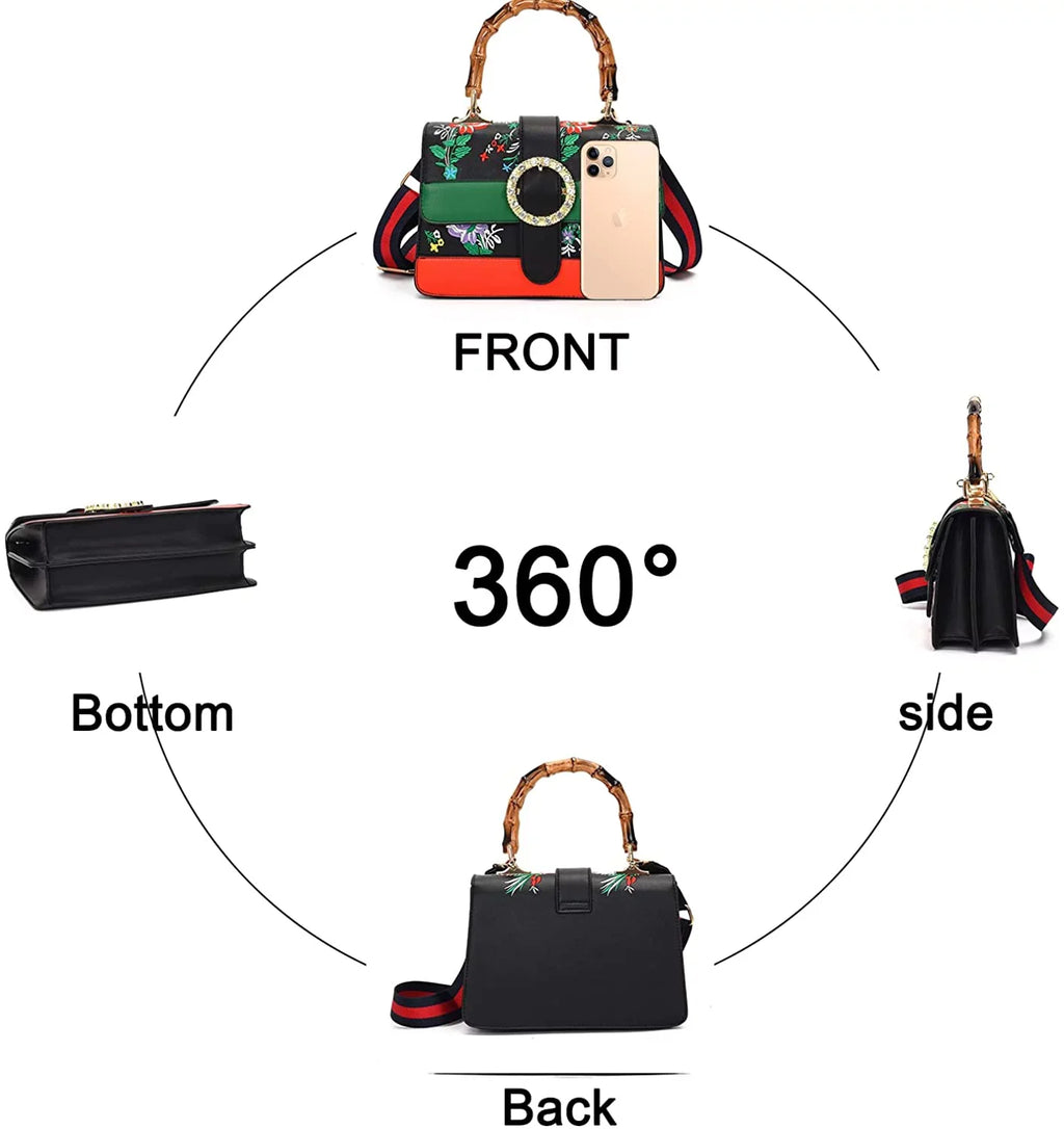 for Detachable Trendy women Bamboo Handbag top wide Satchel Asge shoulder strap bags crossbody Medium handle Bags with bag Vintage Shoulder
