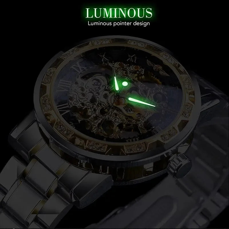 Gift Silver Gold White Movement Diamond Wrist Gear Skeleton Watch 1pc Luxury Men Exquisite Mechanical Business