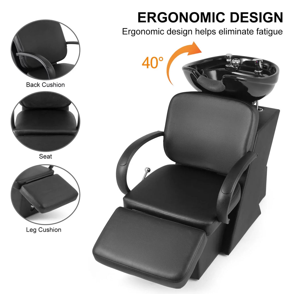 Adjustable Ceramic Beauty Hand Shampoo Tattoo Artist Bowl, Chair Backwash Footrest Salon and Black Spa Sink Bowl with