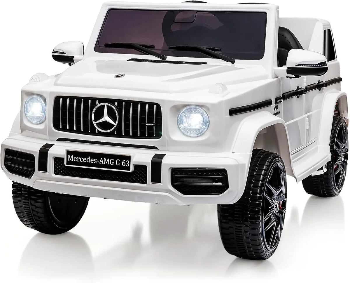 Music, Battery on White Light, G63 Powered AUX, Electric Benz Vehicle, Lock Car, Bluetooth, Ride Car LED w/Remote Kids Electric Safety Control, Suspension, Licensed 12V Spring Horn,