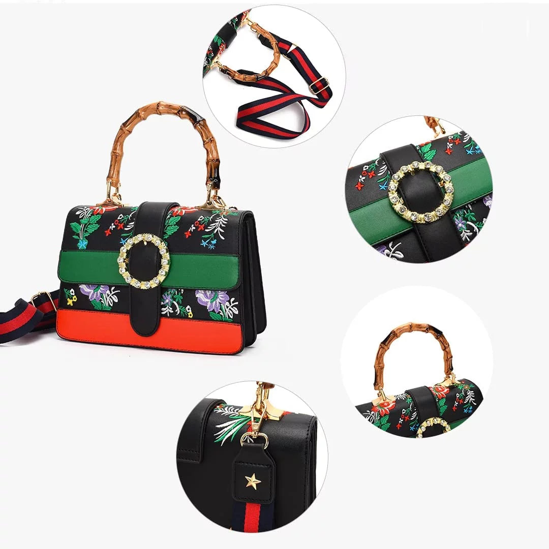 for Detachable Trendy women Bamboo Handbag top wide Satchel Asge shoulder strap bags crossbody Medium handle Bags with bag Vintage Shoulder