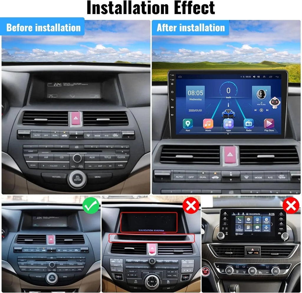 8th GPS 4G Stereo Navigation CarPlay Camera（4G+64G） Car 8 Auto Backup Car Bluetooth THONZER Honda with 2008-2013 10.1 Inch Screen Stereo for Radio Core Touch Accord Android 5.0 Android WiFi