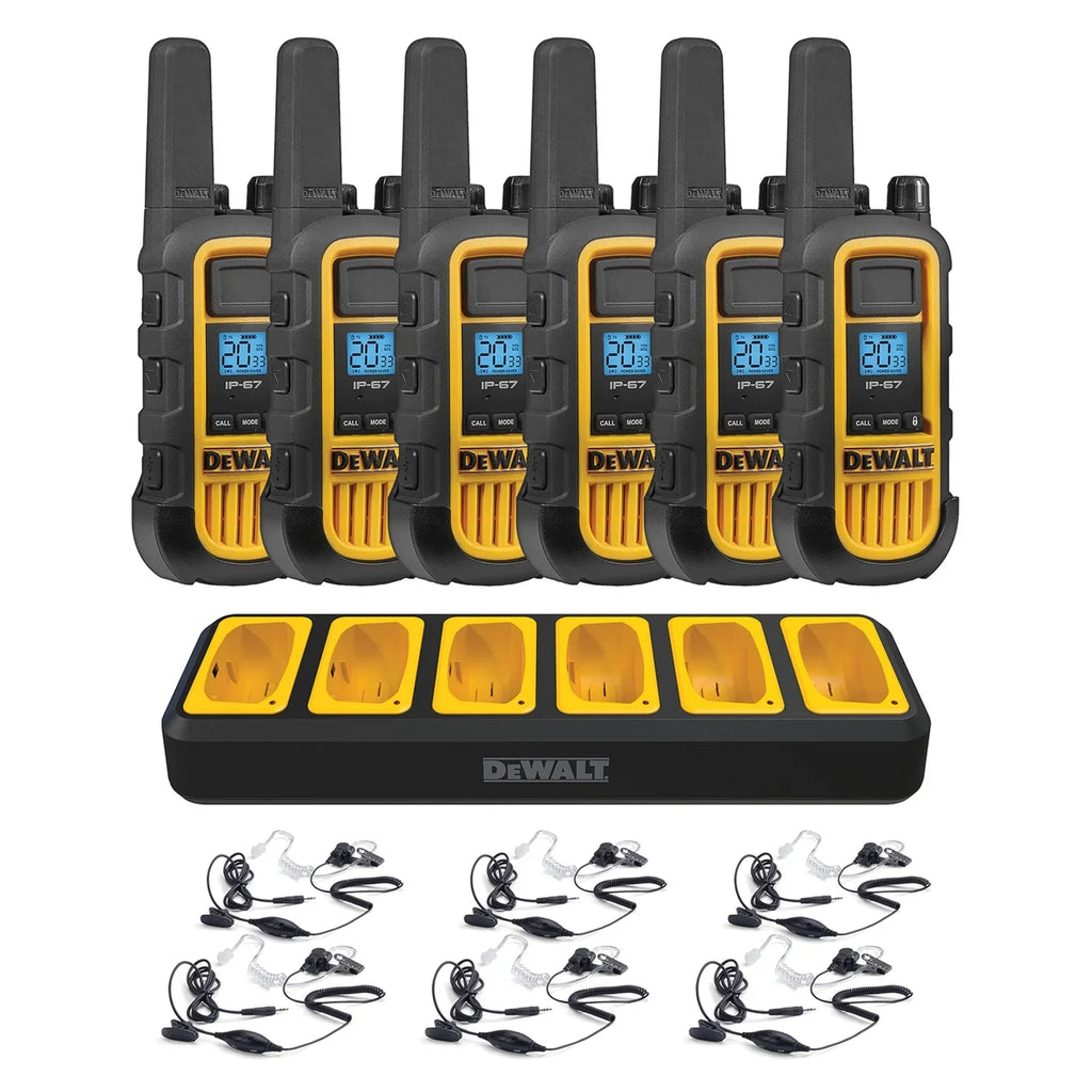and DXFRS800B, Yellow DXFRS800-BCH6B Walkie-Talkie Black, Business 6 Bundle, DEWALT FRS Heavy-Duty Pack, 2-Watt