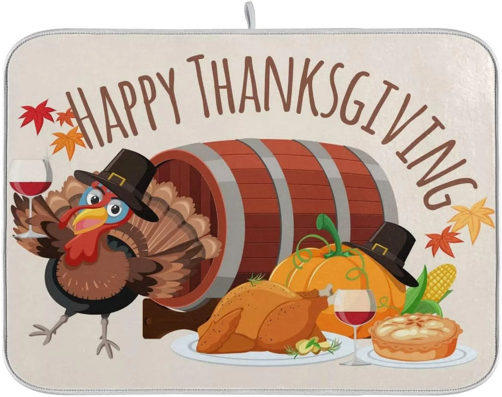 Harvest Wellsay Fall Mat Dry Kitchen Dish Dishes for Counter Accessories 16x18inch Turkey Happy Drainer Rack Pad Fast Dish Mats Autumn Drying Absorbent Thankgiving