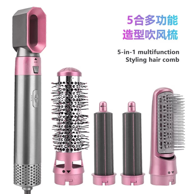 Hair Styler Hair - Ionic Color: Blow Automatic with PinkGold Heads Straightening Negative Brush Brush Curling Electric Brush for - Styling, Dryer and 5-in-1 Dryer Detachable