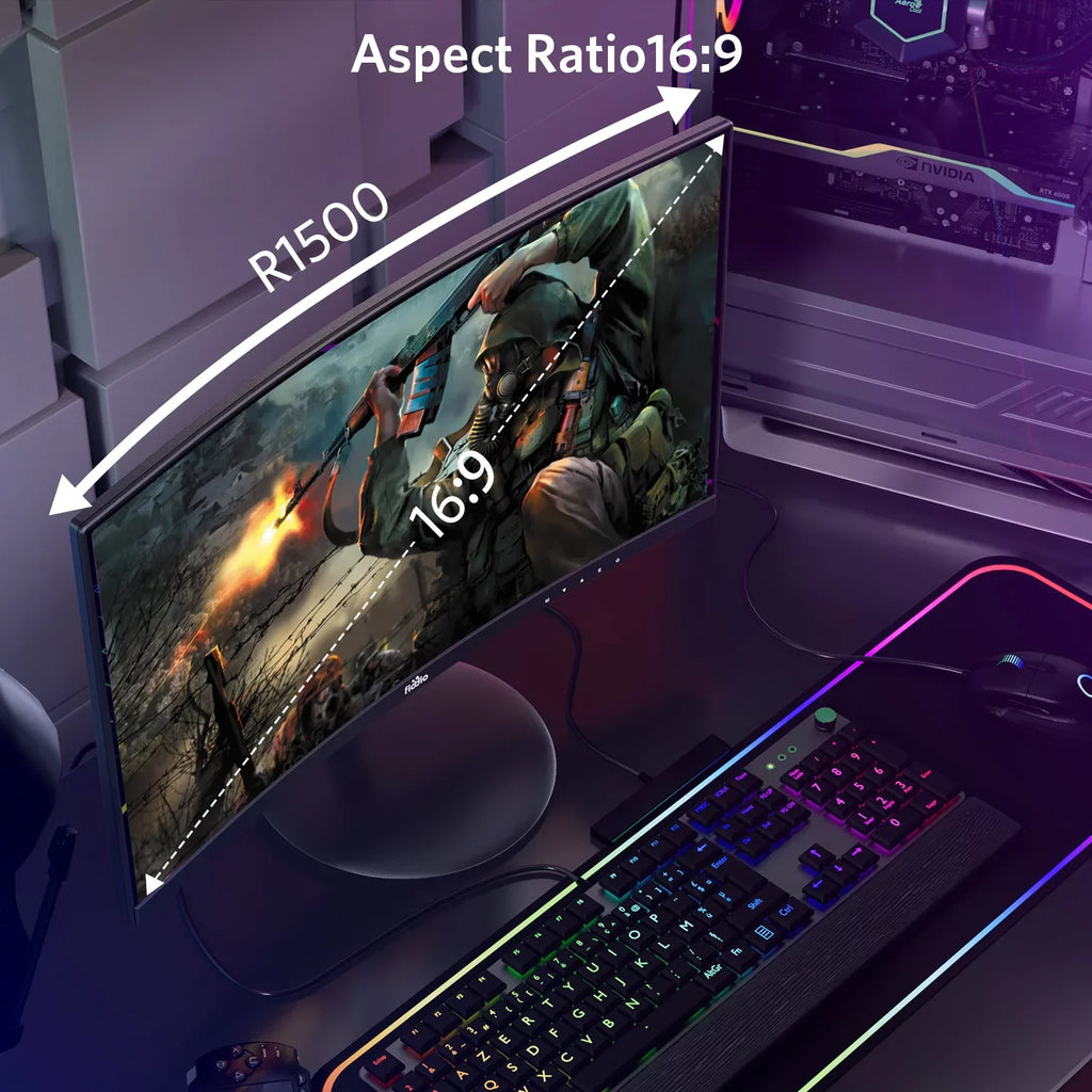 Fiodio with Ports 24" Monitor Rate Curved Cable LED Wall Ready Speakers, Mount 75Hz VESA 1080P (HDMI VGA FHD Refresh HDMI Included)