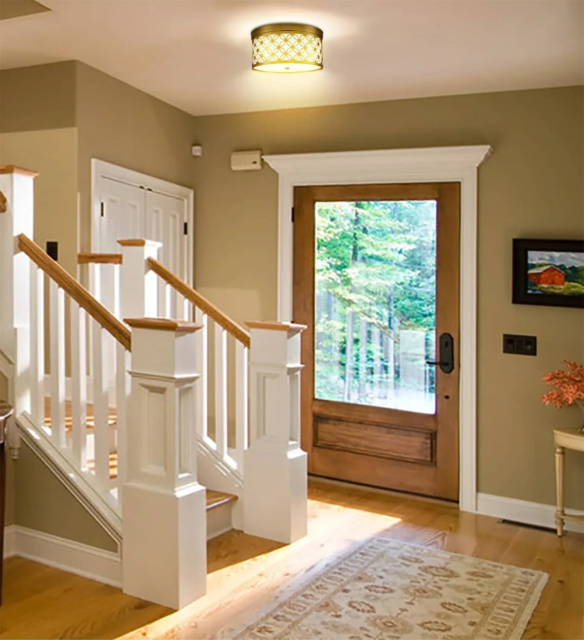 Modern Fabric with Ceiling Light Fixtures Drum Brushed Shade Gold White