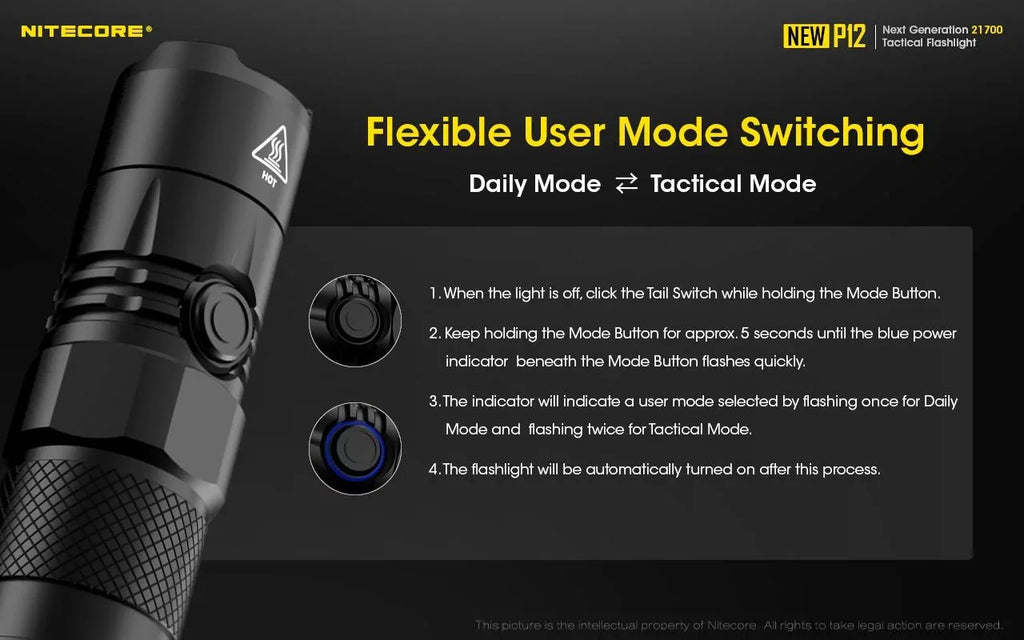 1200 LED Tactical Pressure w/RSW3 Version - P12 CREE Switch Nitecore Combo: Flashlight - V6 Lumens XP-L HD New