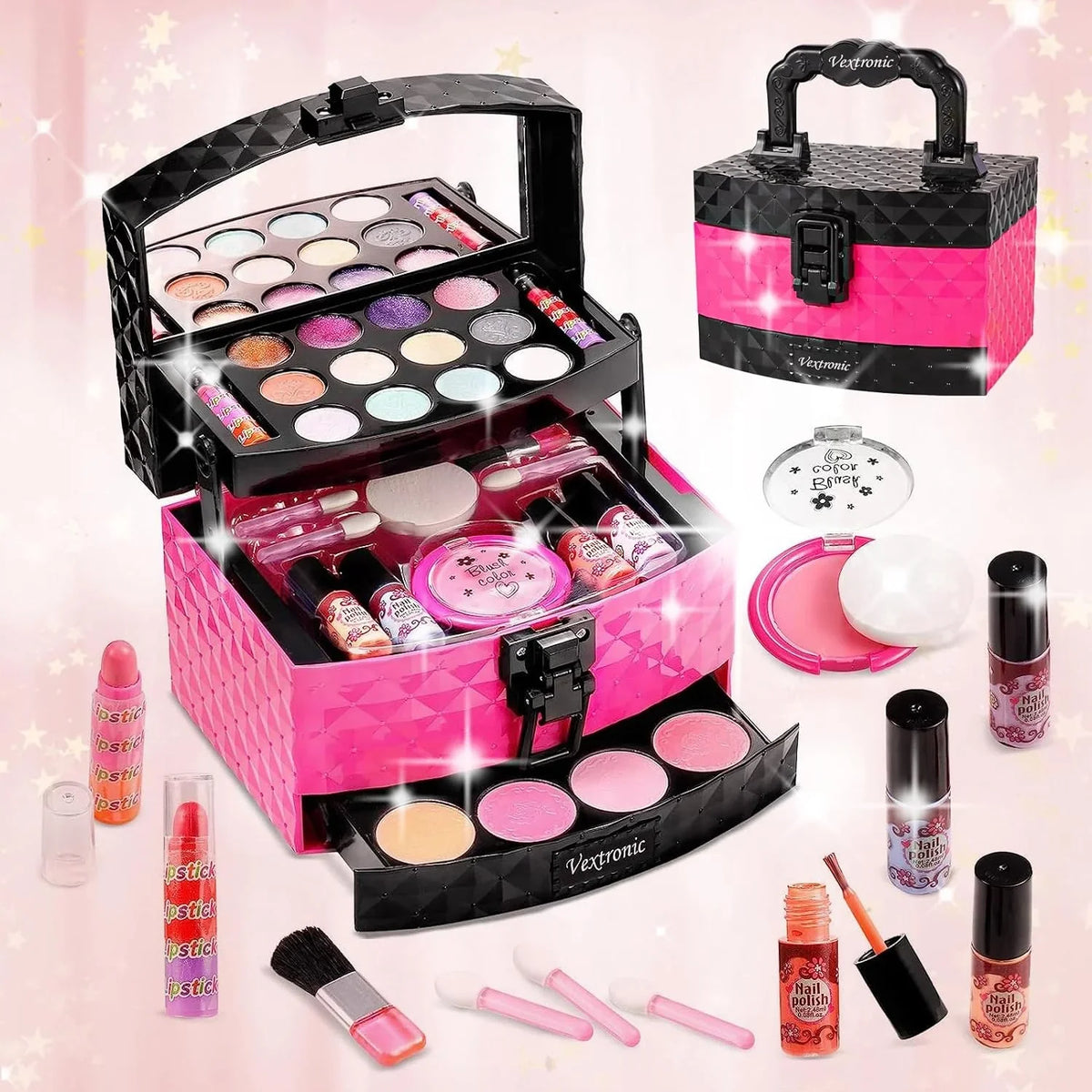 Set Non-Toxic, Toy for Pink Kit Play Kids Kit Girl, Makeup Pretend Set Girls for Cosmetic Vextronic Birthday Washable Makeup Toy Real Kids for Kids, Beauty Makeup