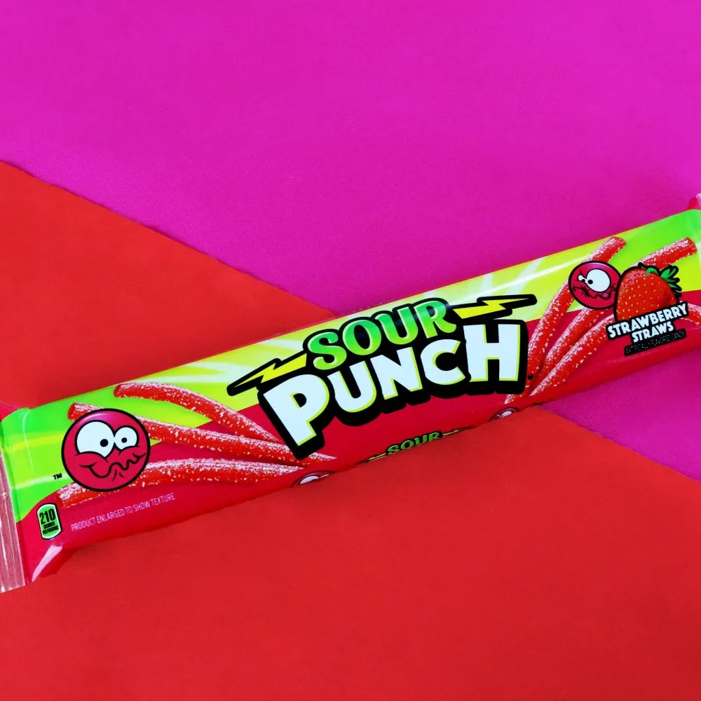 (24ct Caddy) Punch 2oz Sour Strawberry, Tray Straws,