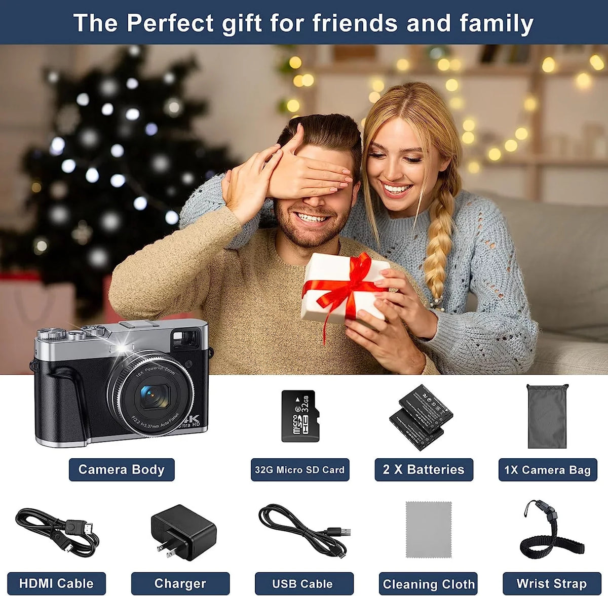 32GB Vlogging for Camera Camera YouTube Video 4K Camera Autofocus SD Photography 4K Digital Card Digital 16X Zoom with for 48MP