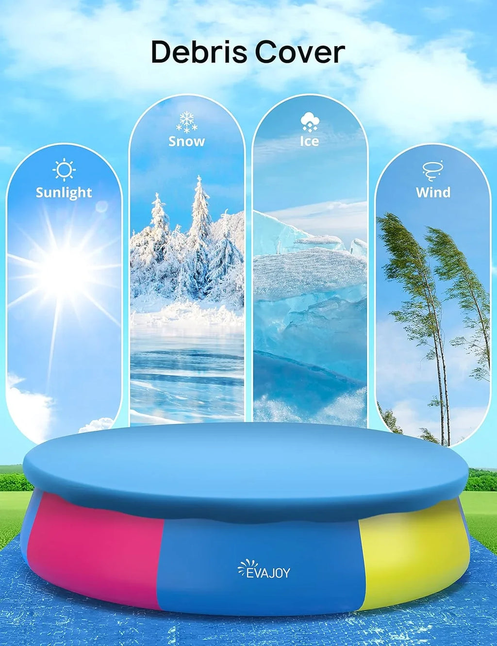 Inflatable 15ft Cover, *35in Pump, and Include 7 Ground Blue Cloth Filter Track Swimming Pool