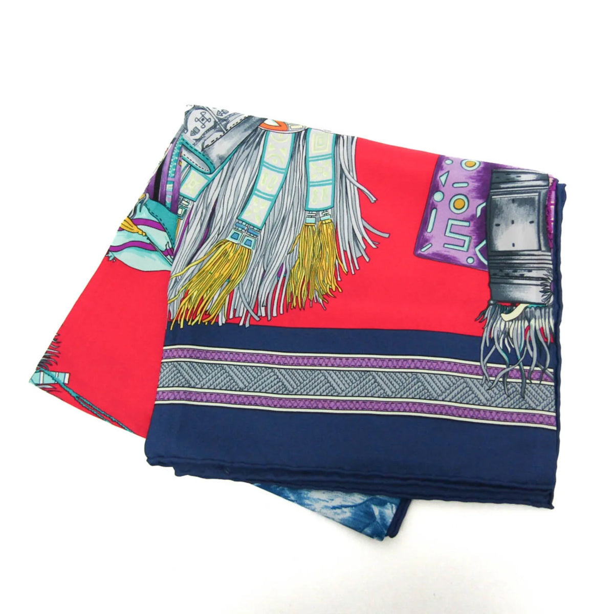 CUIRS Carre90 Pre-Owned Hermes Multi-color,Navy,Red Silk Scarf (Good) Women's DESERT Color DU