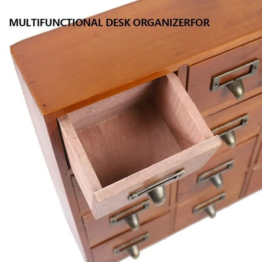 Cabinet Organizer 16 Storage Wood Desk Retro Drawer Box Apothecary Drawers