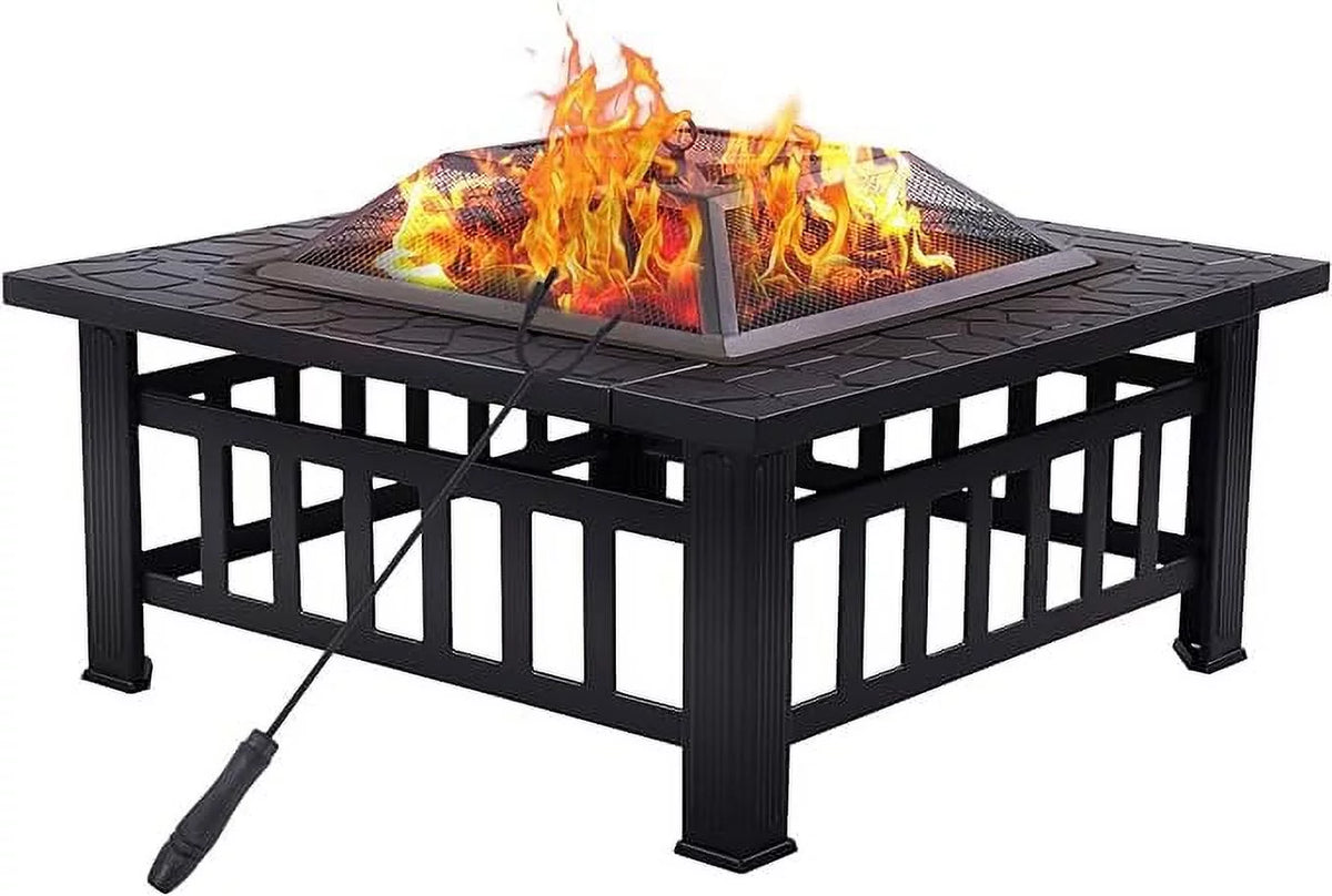 32" Fire Square with Pit, Spark or Burning Safe Bonfire Cover for Warmth, exterior Table Outside, BBQ Fire Grand Poker Patio for Mesh Wood Backyard Cooler & Patio Screen Lid Firepit Pit