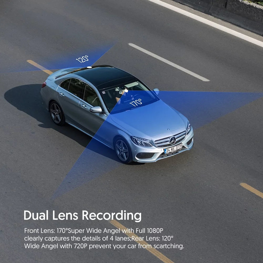 with Rotation Vision, Loop Car Monitoring,G-Sensor,WDR,Night CR600 1080P Recording, Detection, Parking in Dual Crosstour Motion Screen Front Camera and Dash FHD Cam Rear Mini