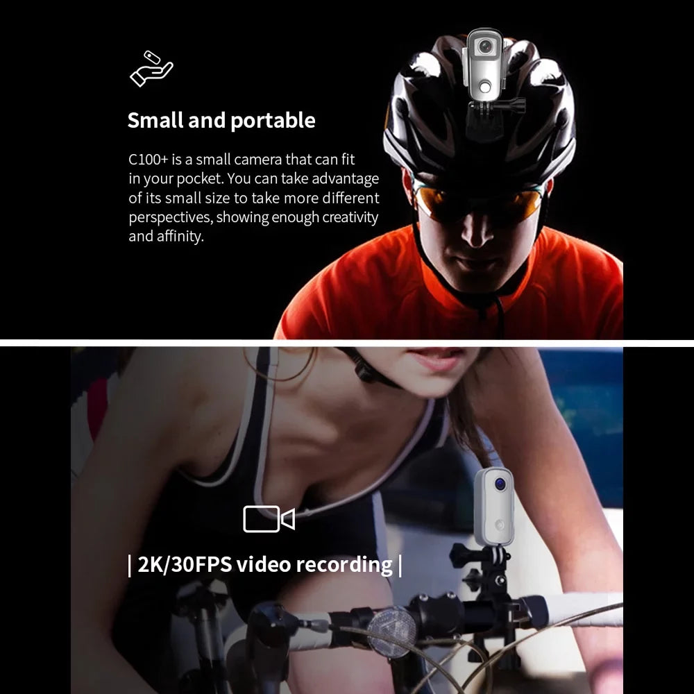 C100 Camera with Camera Back APP SJCAM 30M Waterproof Video 2K Sharing Battery in Magnetic Lanyard Case Clip Digital Connection Built 30fps Mini Waterproof Body WiFi Rechrageable Action