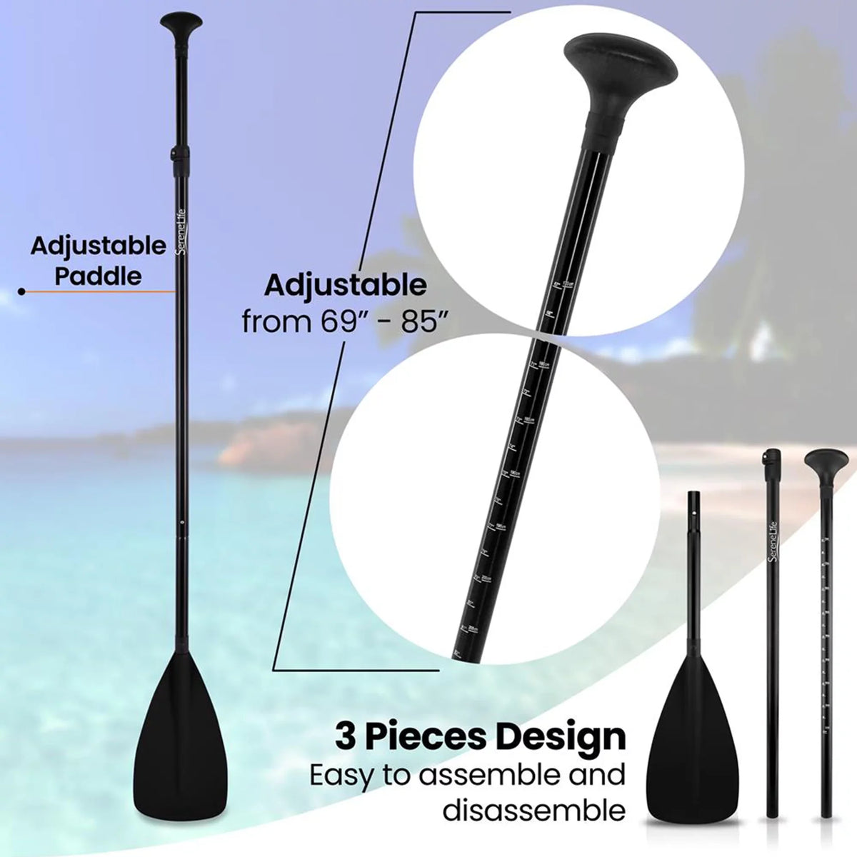 Universal Serenelife Stand Up for Adjustable Oar Height Boards with Paddle