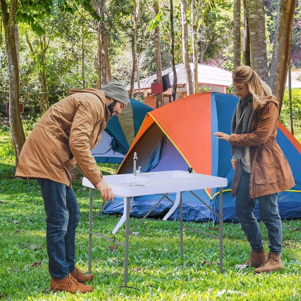 Faucet Fish Basins, exterior for Dual Camping Table 40'' Table and with liquid Sink Fishing, Folding Picnic, Station,