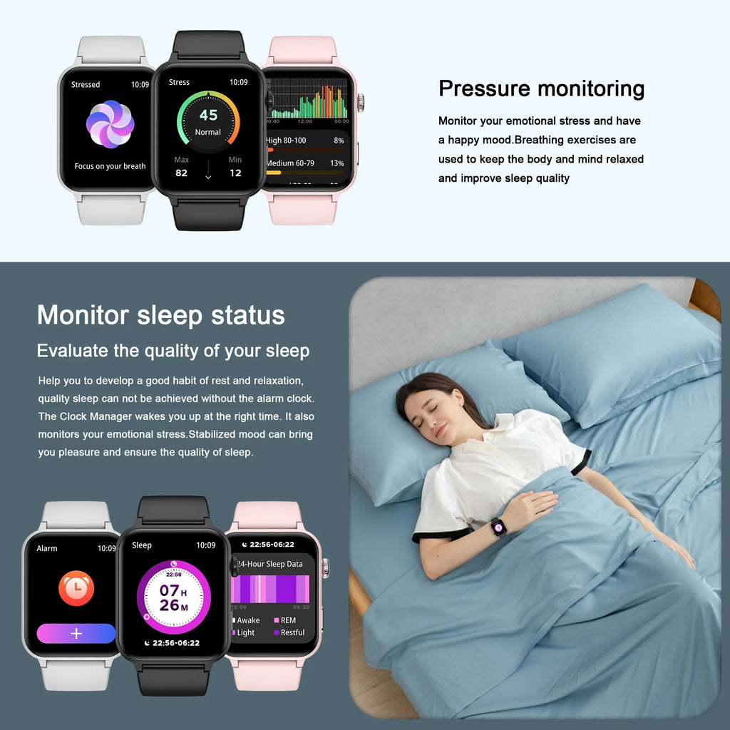 and Modes Bluetooth Black for 100+ Call/Voice Watch Fitness Sports iOS, with 1.83" Waterproof, for Smart Watch Women Android Assistant,