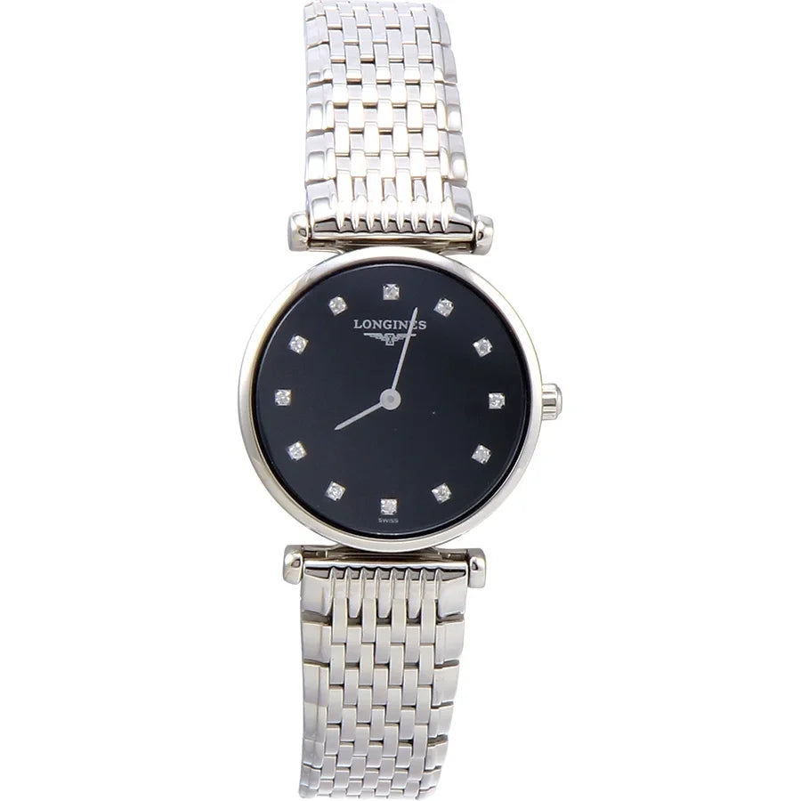 Dial Sapphire L42094586 Longines Watch Women's Bracelet Analog 24mm S. Quartz Black Case Steel &