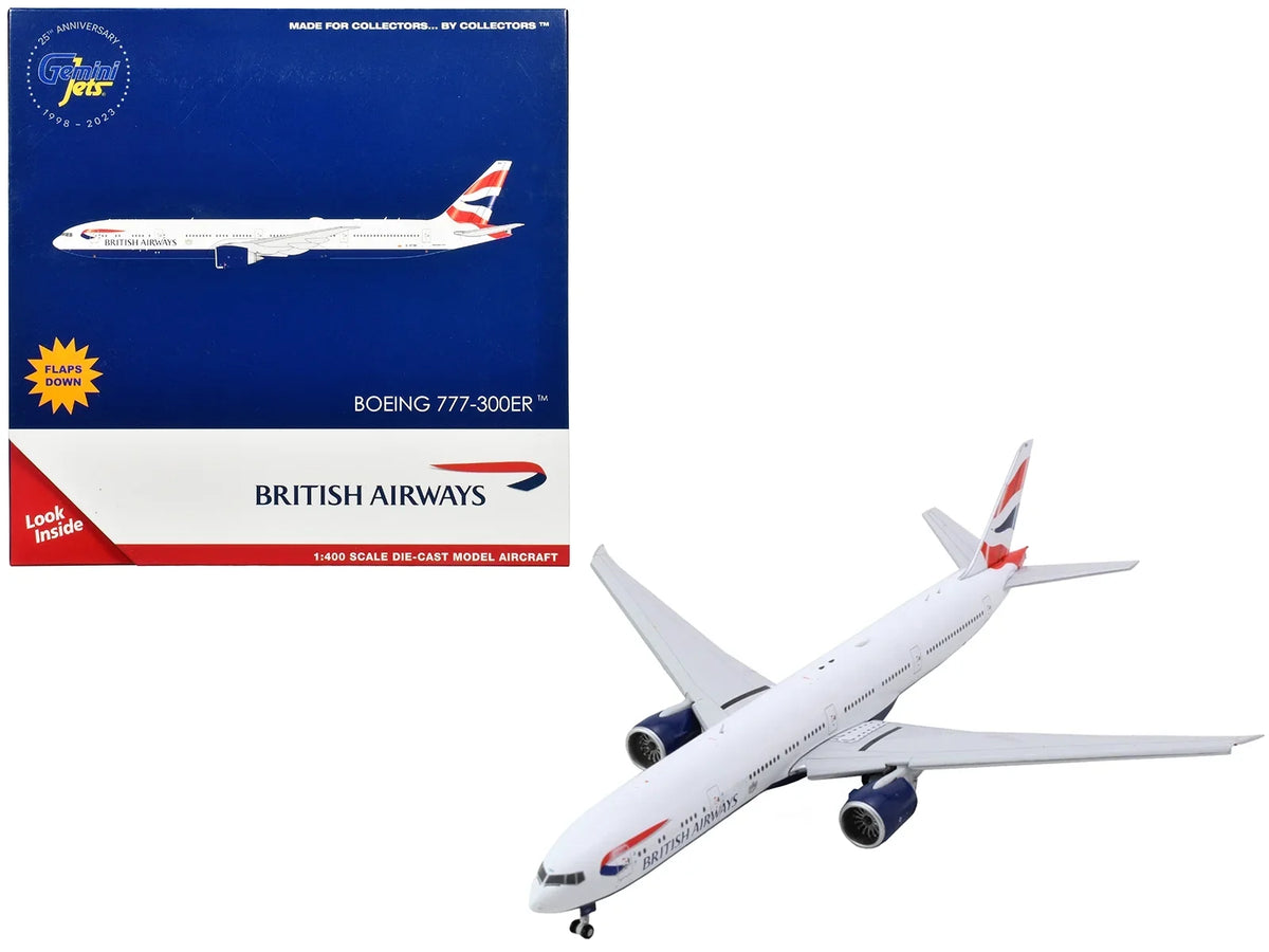Boeing with White GeminiJets Airplane Aircraft Tail Diecast Flaps Down 777-300ER with 1/400 Commercial Striped by Model