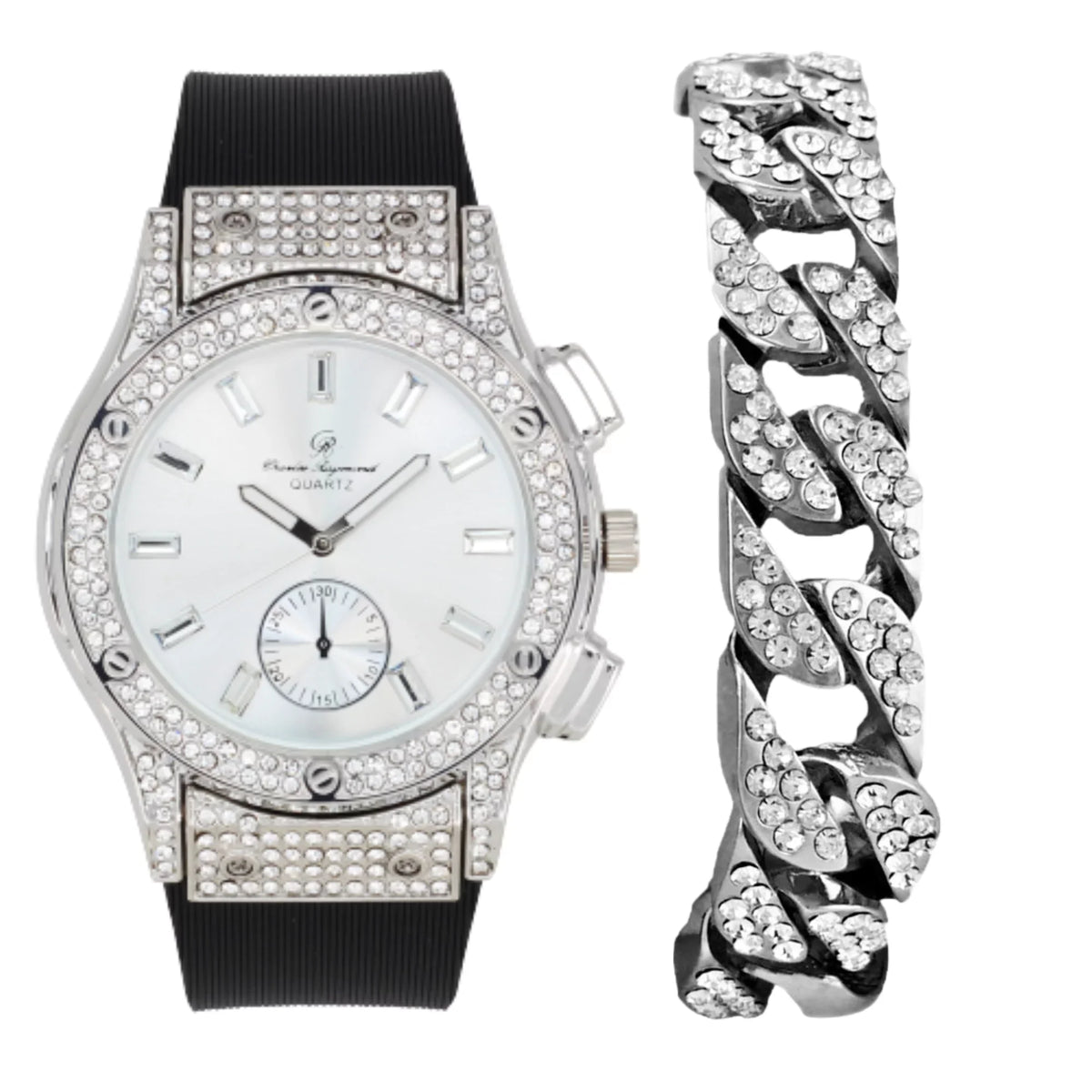 Watch ST10311 Kite Hip w/Cuban (8, Bling Chain Ring Out SLV) - ASIN: & B0CHF5CL34 SB It's GJM13 Hop Bracelet, Earrings Set Lit! Bling-ed Jewerly &