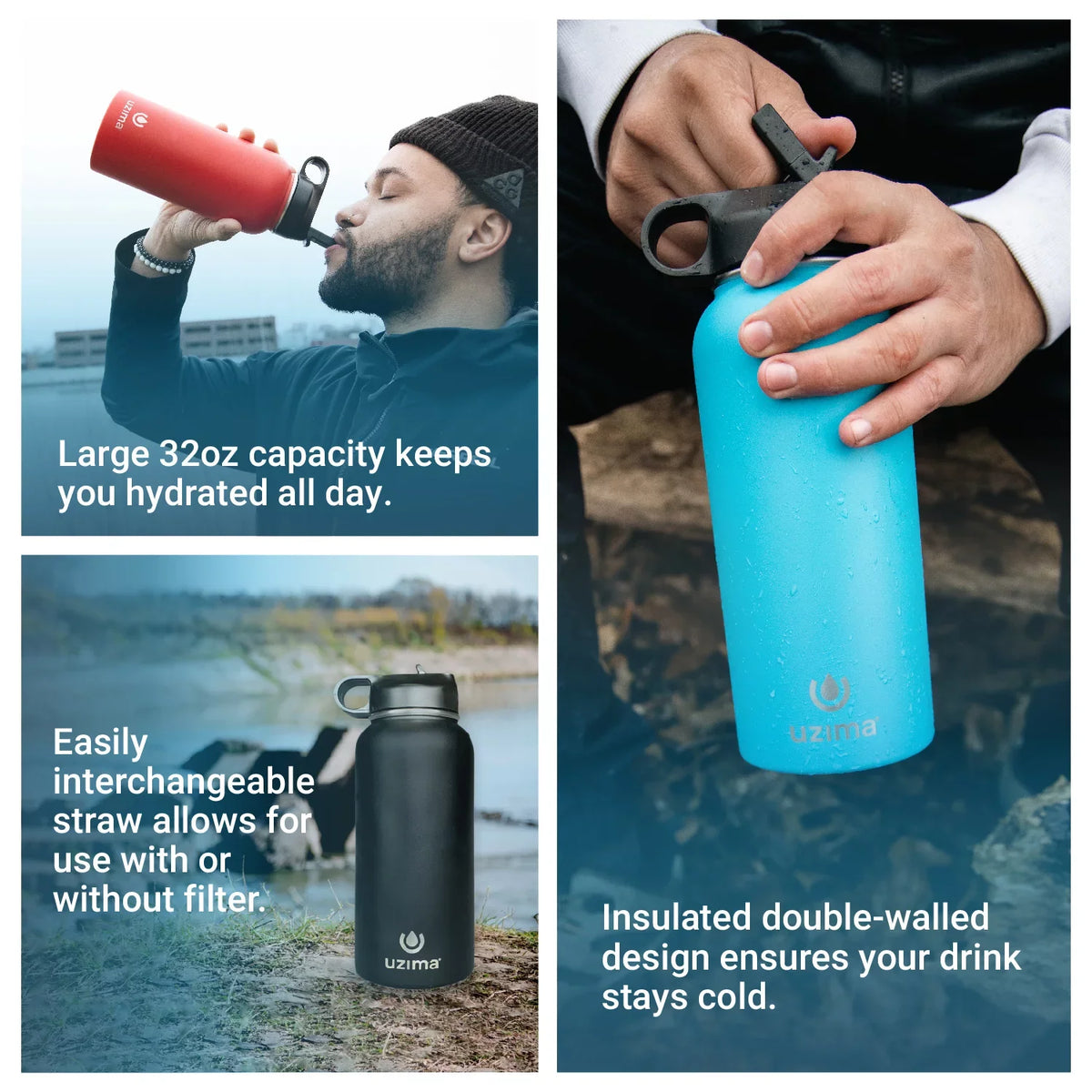 Hiking, (Leopard) Go. - Purification Exterior. for Z-Source and Camping, Capacity liquid Uzima liquid Steel the Backpacking, on Double-Walled Travel. with Bottle Filtered 32oz Large Stainless